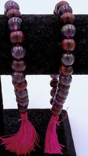 Amethyst and Rosewood Mala bracelet w/ red tassel