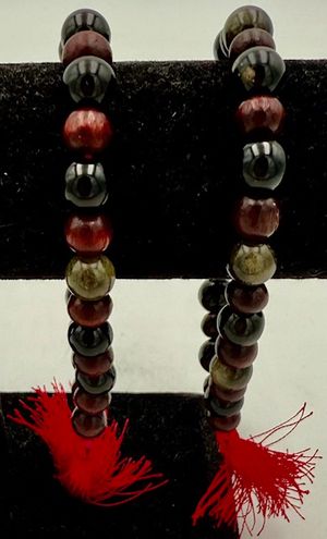 Onyx and Sandalwood Mala Bracelet w/ red tassel