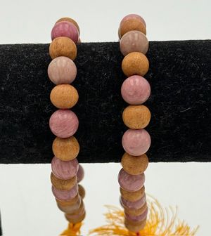 Pink Rhodonite and Sandalwood mala bracelet