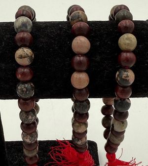 Dark Rhodonite & Rosewood mala bracelet w/ red tassel