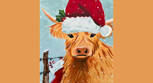 Christmas Highland Cow Paint Party (Acrylic on 16x20 canvas)