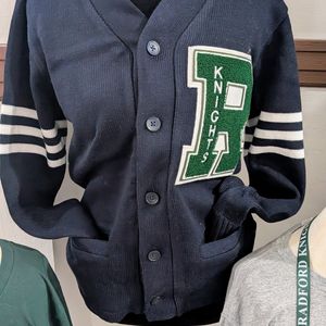 ***Navy Radford Sweater with Green "R" and white stripes on sleeve
