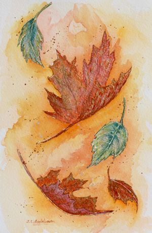 Autumn Leaves in Iridescent Watercolor