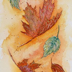 Autumn Leaves in Iridescent Watercolor